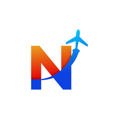 Initial Letter N Travel with Airplane Flight Logo Design Template Element