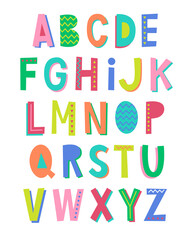Cute colorful fun hand drawn uppercase alphabet.