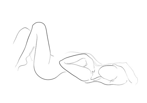 line Art Naked woman or one line drawing on white isolated background. fashion concept, woman beauty minimalist, illustration of a beautiful nude figure.