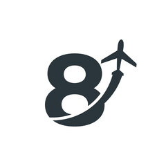Number 8 Travel with Airplane Flight Logo Design Template Element