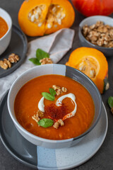 Vegetarian autumn with roasted pumpkin and red pepper