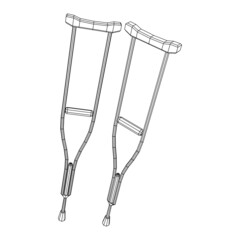 Crutches medical walking sticks for rehabilitation of broken leg. Treatment of people with leg injuries. Wireframe low poly mesh vector illustration.