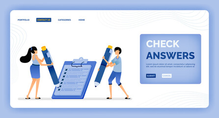 vector illustration of answer and evaluate the results of exams and surveys on subjects. Design can be used for landing page, web, website, mobile apps, poster, flyer, ui ux