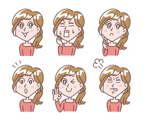 若い女性上半身表情セット