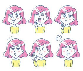 若い女性上半身表情セット