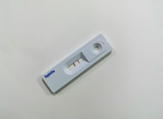 Close view of the device of Syphilis testing show positive result of a patient. rapid screening test. VDRL. TPHA.