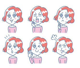 若い女性上半身表情セット