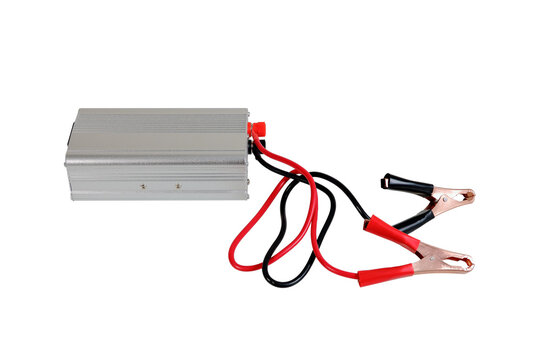 Power Inverters,DC to AC from car battery and clip lock isolated on white background with clipping path