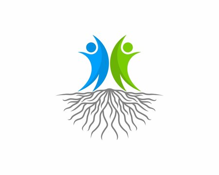 Abstract happy people on the tree roots logo