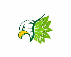 Eagle head with leaves wings logo