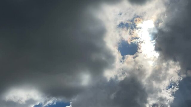 time lapse nimbostratus clouds moving through the sun.