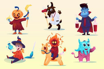 Obraz na płótnie Canvas set of characters halloween cartoon cute style