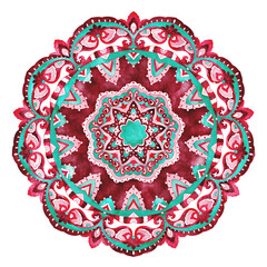 colorful mandala floral pattern, watercolor hand painted design element.