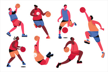 Set of Basketball Player Gesture Movement Cartoon