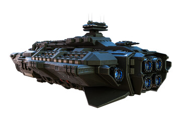 Spaceship exterior on an isolated white background, 3D illustration, 3D rendering
