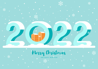 Fototapeta na wymiar Happy new year 2022 background decorative with flat design number typography