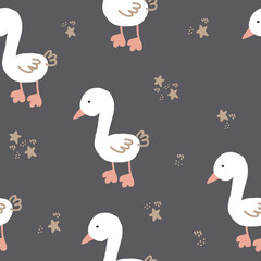 cute goose seamless pattern hand drawn. vector, minimalism, trending colors 2022. wrapping paper, textiles, background, wallpaper. children clipart, animals, birds.
