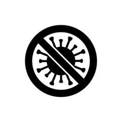 COVID-19. Coronavirus caution sign. Stop the coronavirus. Pandemic icon, coronavirus outbreak. A black circle with a black diagonal line through it. Coronavirus danger icon. Raster isolated illustrati