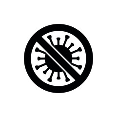 COVID-19. Coronavirus caution sign. Stop the coronavirus. Pandemic icon, coronavirus outbreak. A black circle with a black diagonal line through it. Coronavirus danger icon. Vector.