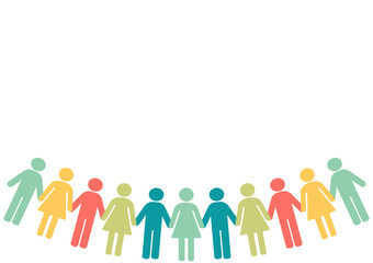 colorful paper man and woman chain background on white background