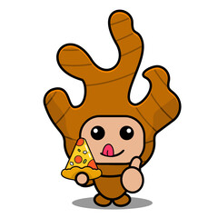 vector cartoon character cute ginger spice mascot costume eating pizza