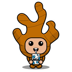 vector cartoon character cute ginger spice mascot costume drinking milk