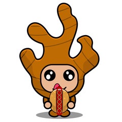 Ginger spice mascot costume eating hot dog
