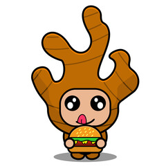vector cartoon character cute ginger spice mascot costume eating burger