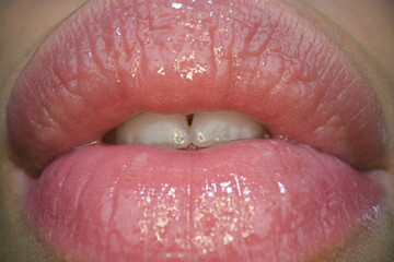 Fototapeta premium Sexy female lips. Close up macro sexy sensual womens open mouth. Sensual forms of woman lips.