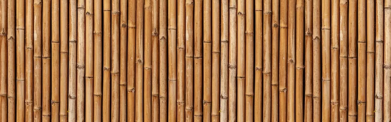 Gardinen Panorama der braunen alten Bambuszaunbeschaffenheit und des nahtlosen Hintergrundes © torsakarin