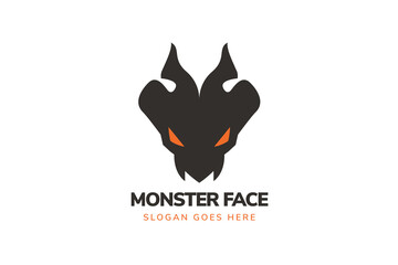 animal monster face logo design template use orange and black colors. Isolated in white background.