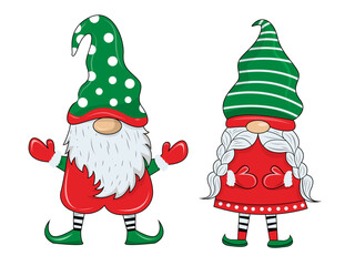 Christmas boy and lady Gnome design season holiday new years vector illustrator