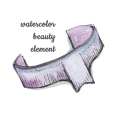 Watercolor abstract hand drawing Makeup tools. Watercolour Make-up eyebrow ruller forming by gradient violet and purple, gray and blue colors blots on white background