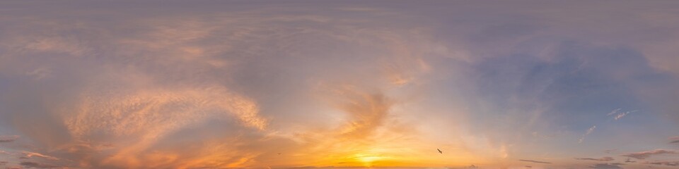 Dark blue sunset sky panorama with Cirrus clouds. Seamless hdr pano in spherical equirectangular...