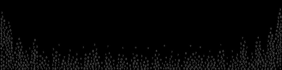Falling numbers, big data concept. Binary white flying digits. Fresh futuristic banner on black background. Digital vector illustration with falling numbers.