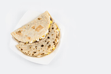 Baleadas isolated on white background, honduran traditional food. Breakfast latino