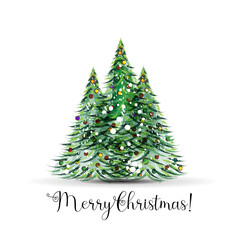 Christmas tree colorful garlands watercolor grunge style vector with modern script calligraphy lettering