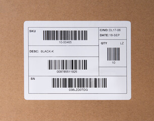 Close up of shipping bar code label on cardboard.