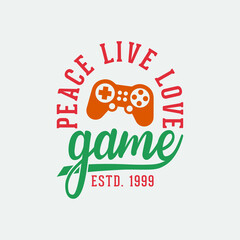 peace live love game gaming t-shirt design, gaming t-shirt design, vintage gaming t-shirt design, typography gaming t-shirt design