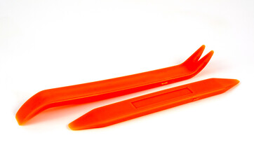 Set for removal of plating in the car. Plastic tools for removing plastic parts inside the car.