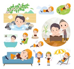 リラックスに関するファストフード店員男性のセット