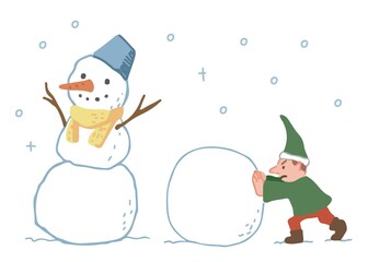雪だるまを作る小人