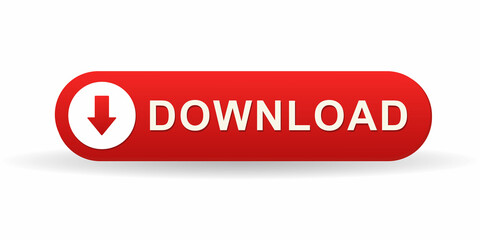 DOWNLOAD. Red button with a loading arrow in a white circle. 3 D. Vector illustration.