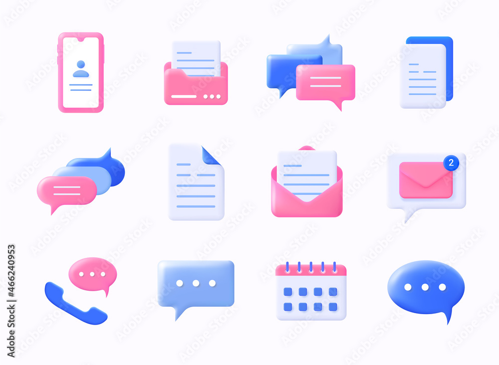 Leinwandbilder realistic message icons. 3d plastic chat symbols. mobile sms communication speech bubble. informatio