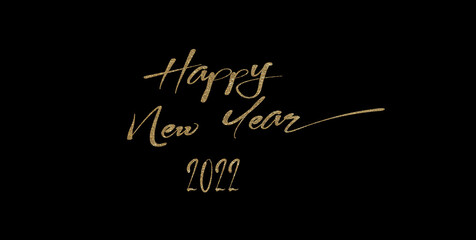 happy new year 2022 postcard with black background and golden sparkle