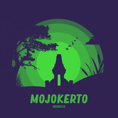 Mojokerto city indonesia landmark silhouette flat design landscape tample