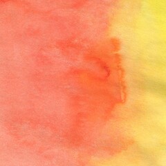 Yellow and Red Hand Drawn Watercolor Abstract Background.