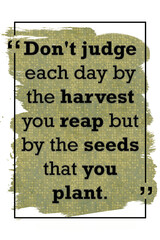Don't judge each day by the harvest you reap but by the seeds that you plant inspirational quote