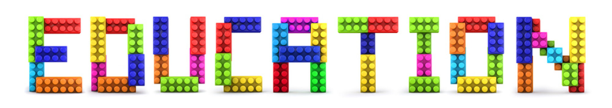 Word education made of colorful building block. 3d letter. 3d illustration.