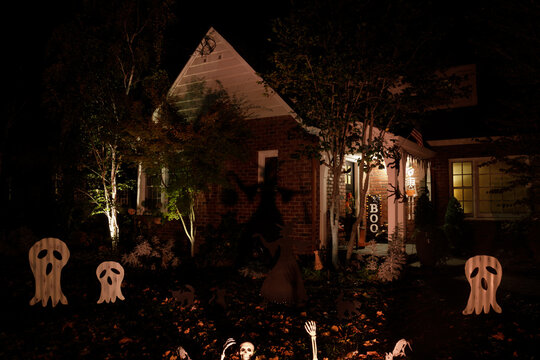 Halloween night lights decorating house in California